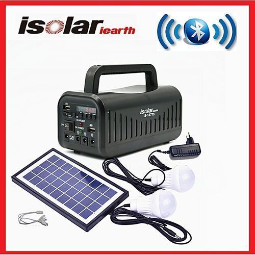 Isolar Solar Mini Kit Solaire Avec 2 Lampes Led Radio MP3 Et Panneau Solaire